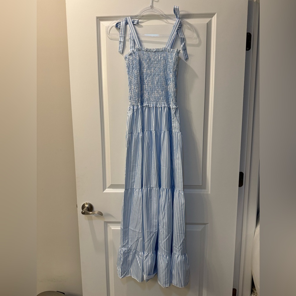 Blue and white maxi dress